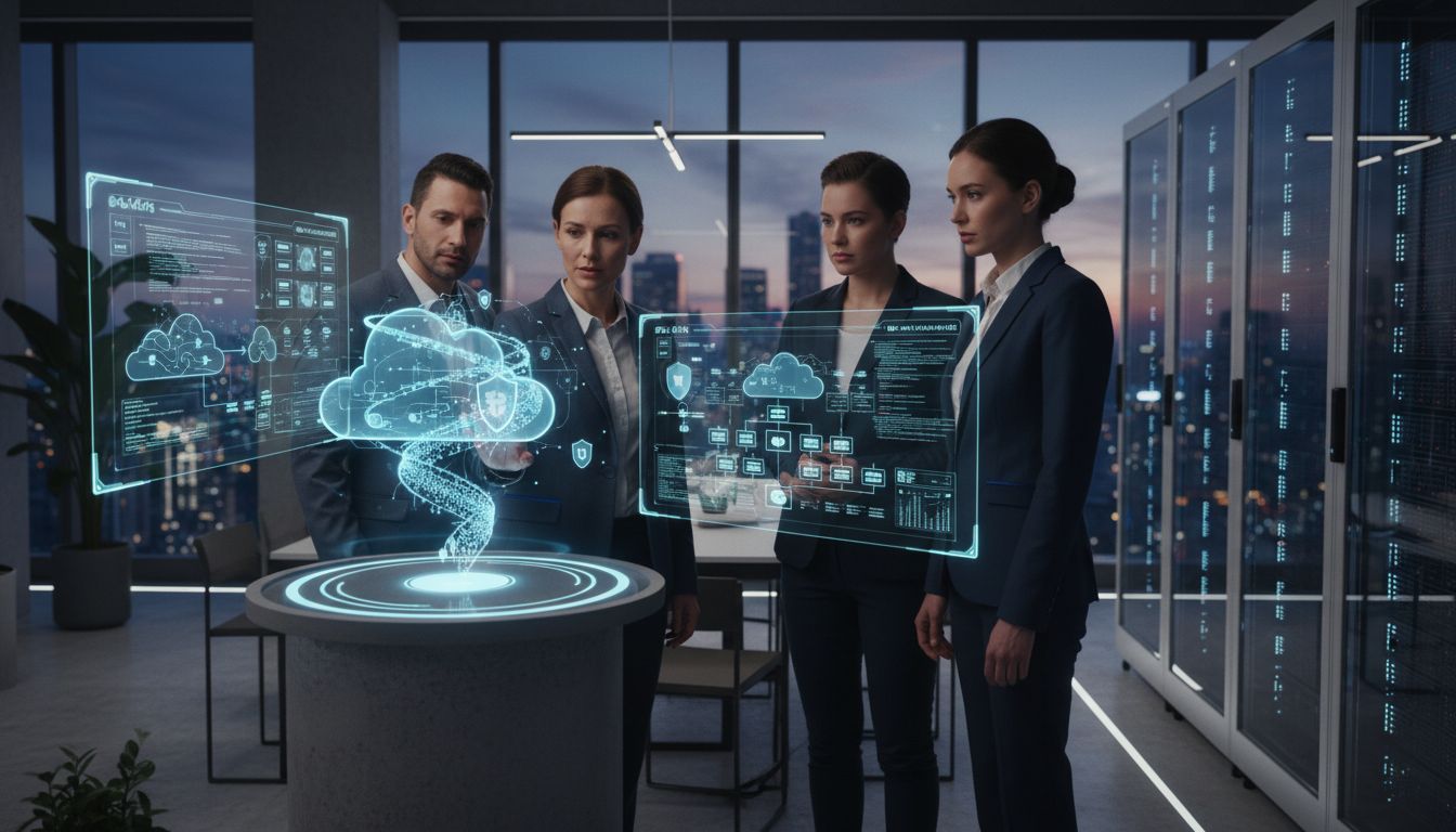 Team in modern office managing cloud security