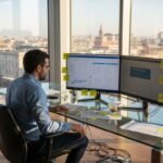 Responsabile IT che analizza il pannello di controllo della sicurezza in cloud