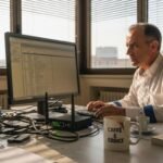 Il responsabile IT controlla i registri di backup nel suo ufficio.