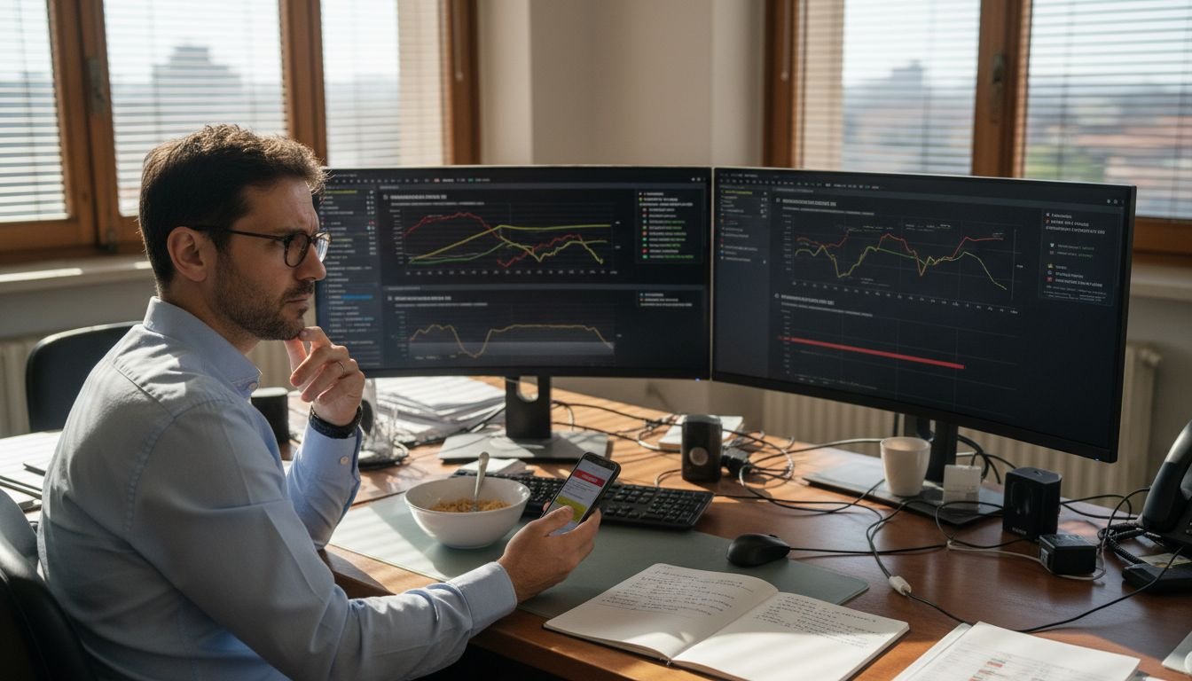 Responsabile IT che controlla i rischi relativi alla sicurezza informatica dalla propria postazione di lavoro