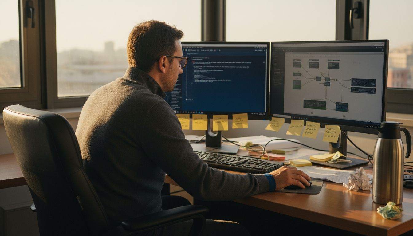 Specialista IT al computer mentre controlla la sicurezza dei dati nel cloud