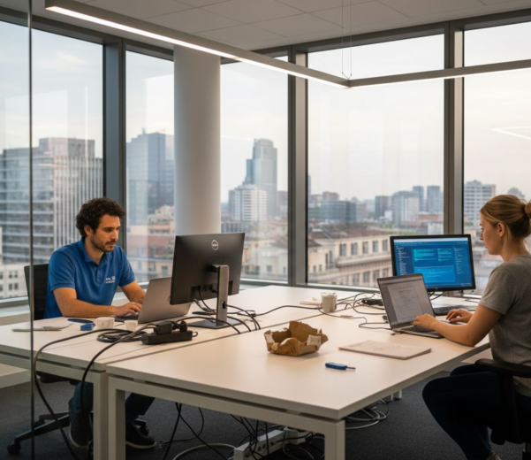 Analisti di sicurezza informatica al lavoro in un ufficio italiano