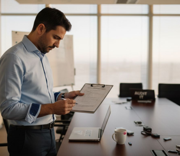 Un revisore IT alle prese con la verifica della checklist di sicurezza del cloud