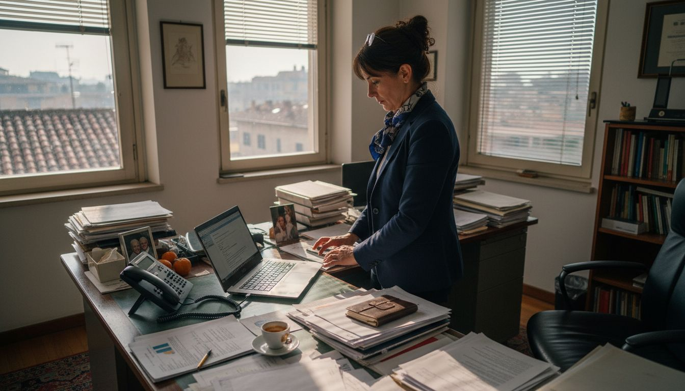 Imprenditore al lavoro che si occupa della sicurezza direttamente dalla propria scrivania.