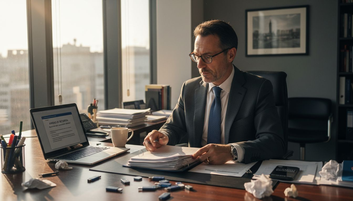 Un manager analizza i rischi legati alla sicurezza informatica in ufficio.