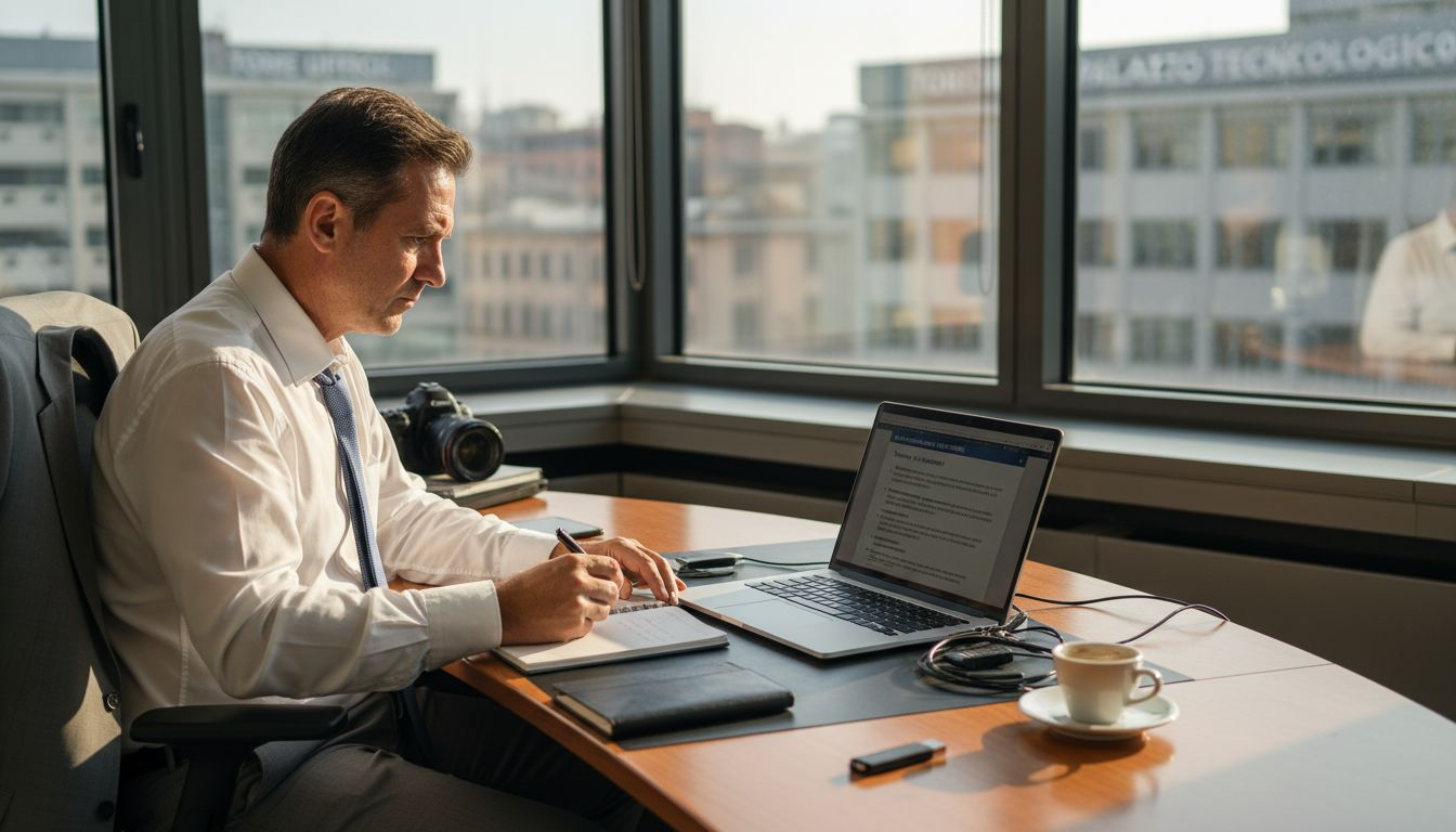 Responsabile IT che analizza un report sulle vulnerabilità alla propria scrivania