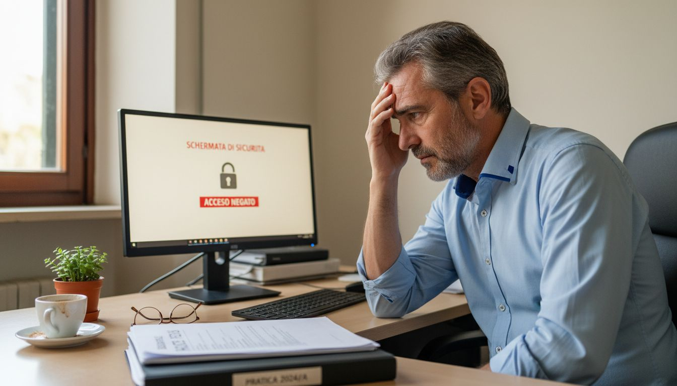 Imprenditore italiano al lavoro sul computer per proteggere i dati aziendali