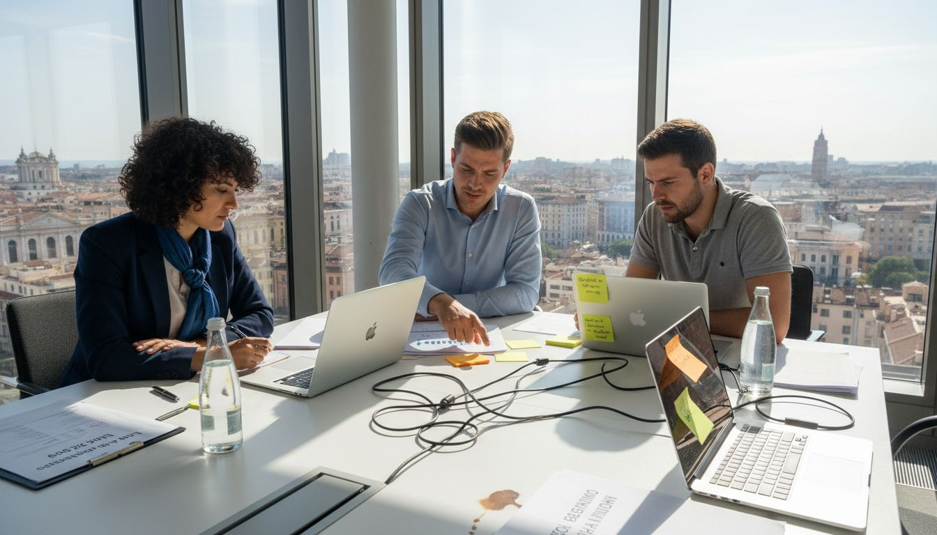 Il team di audit IT passa in rassegna la checklist durante una riunione molto partecipata.