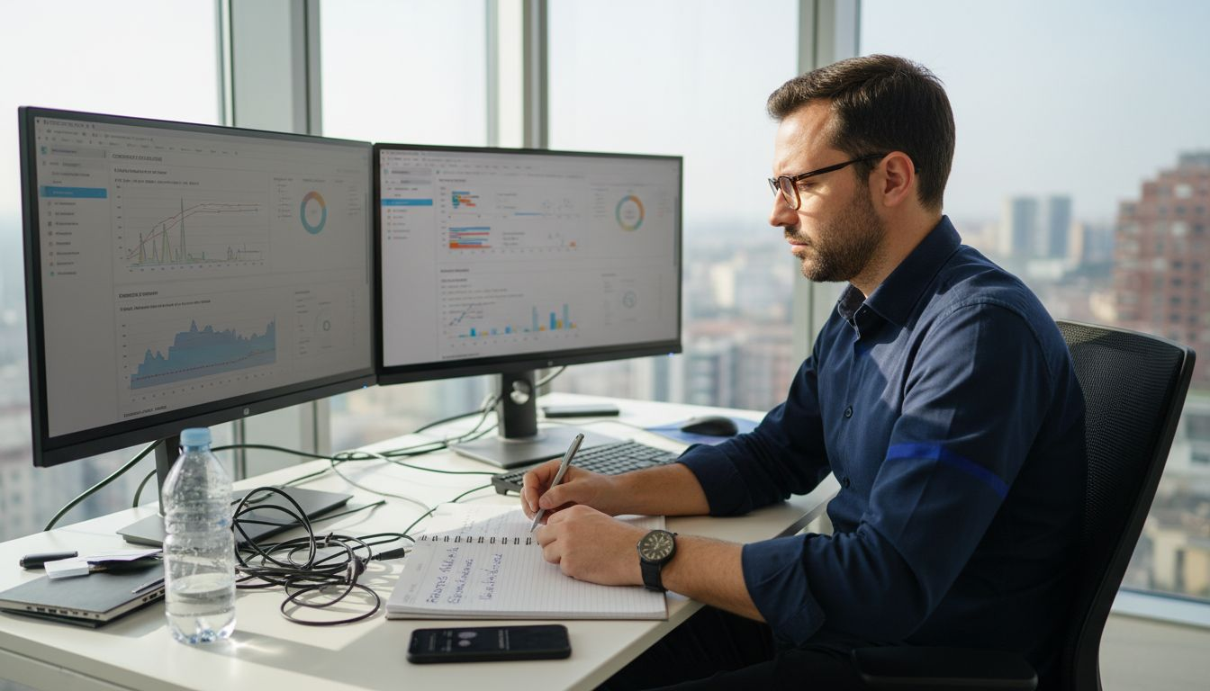 Responsabile IT che analizza la sicurezza dei dati sul cloud dal proprio ufficio