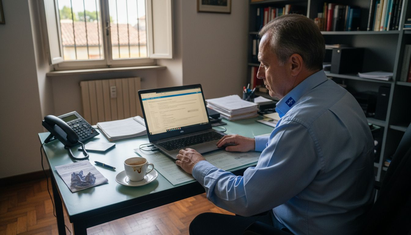 Il responsabile della sicurezza verifica i laptop presenti in ufficio.