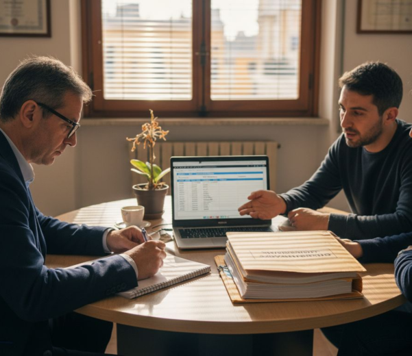 Titolare di una PMI impegnato in una riunione in ufficio dedicata al tema della privacy