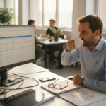 Il responsabile IT sta analizzando le soluzioni di sicurezza cloud direttamente dall’ufficio, verificando che i sistemi siano protetti e conformi agli standard aziendali.