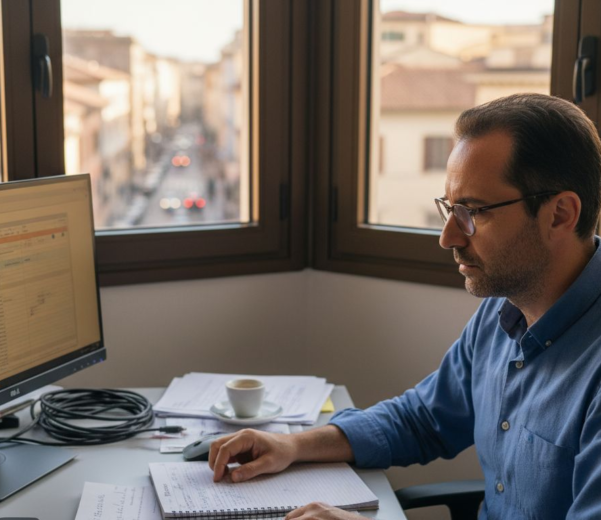Un esperto informatico sta verificando i risultati di un controllo sulla sicurezza all’interno dell’ufficio.