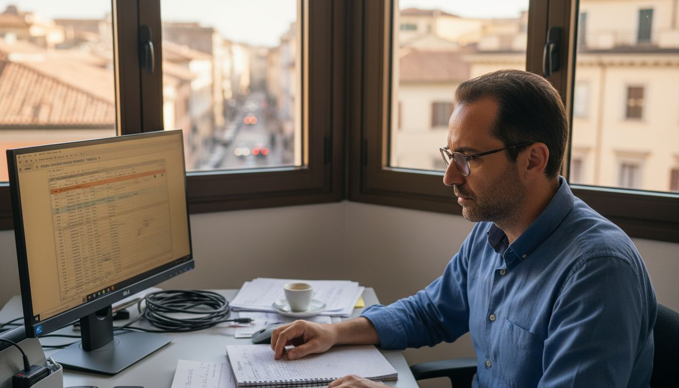 Un esperto informatico sta verificando i risultati di un controllo sulla sicurezza all’interno dell’ufficio.