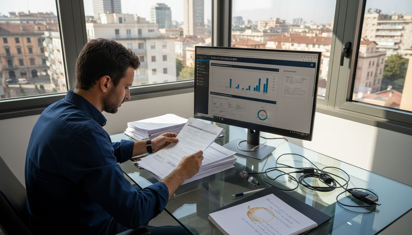 Il responsabile IT esamina la documentazione relativa alla sicurezza secondo lo standard ISO 27001.