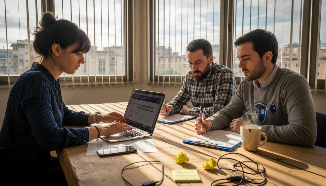 Un gruppo di colleghi si confronta in ufficio sui contenuti della formazione sulla sicurezza informatica.