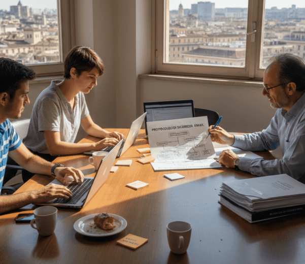 Il team sta analizzando le procedure di sicurezza per la gestione delle email in ufficio.
