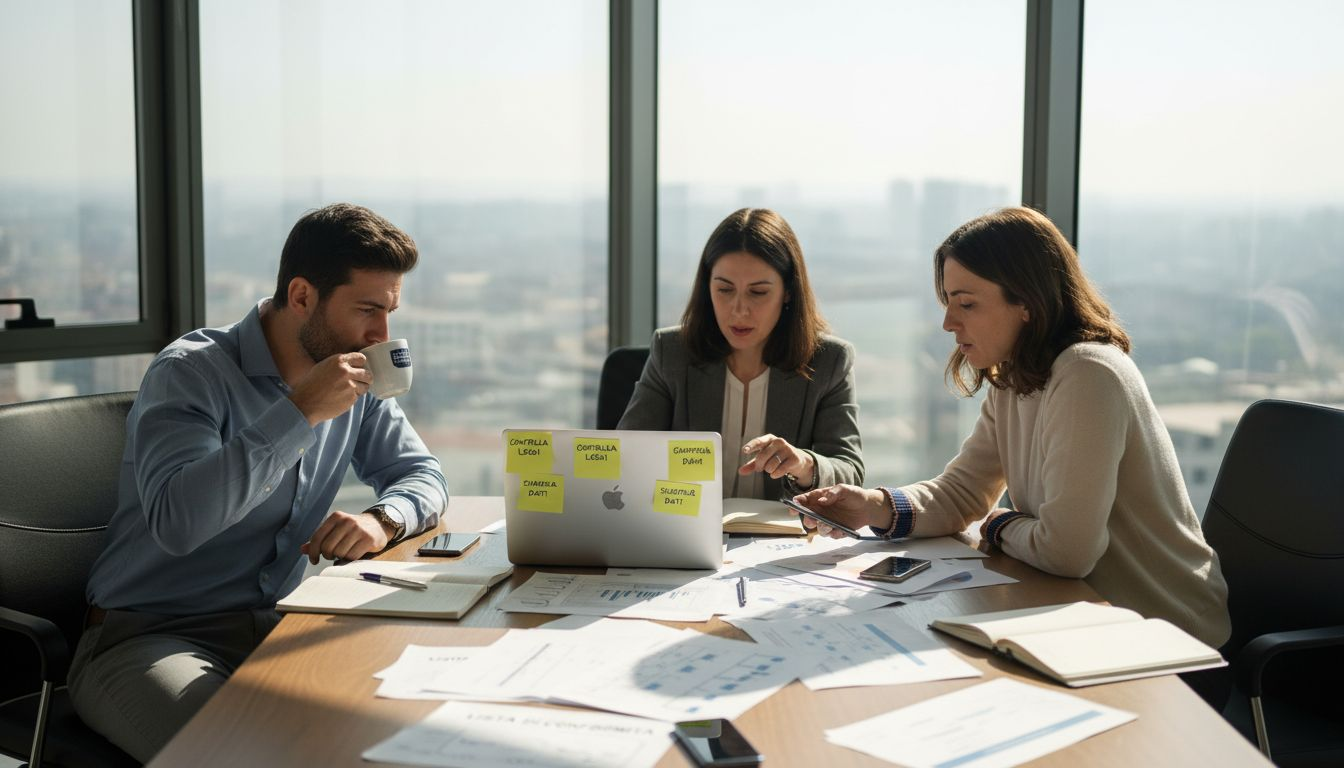 Il team di una PMI specializzata in SaaS si riunisce per confrontarsi sul rispetto delle normative sulla privacy.