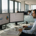 Responsabile IT che monitora la dashboard della sicurezza all’interno dell’area di lavoro