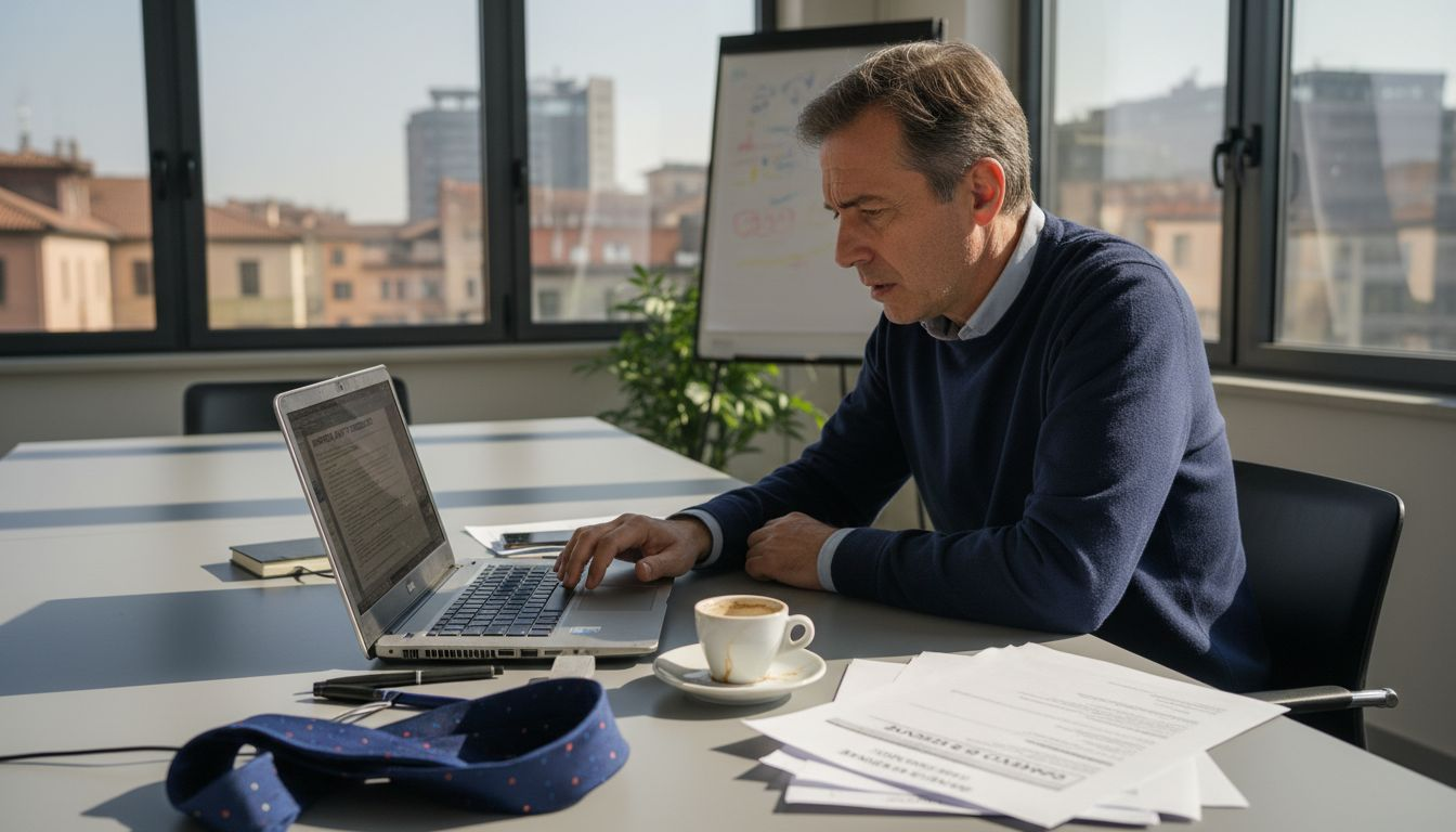 Responsabile IT preoccupato durante una riunione di revisione contabile