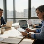 Il responsabile IT e il suo team si riuniscono in ufficio per analizzare e verificare le misure di sicurezza dei dati.