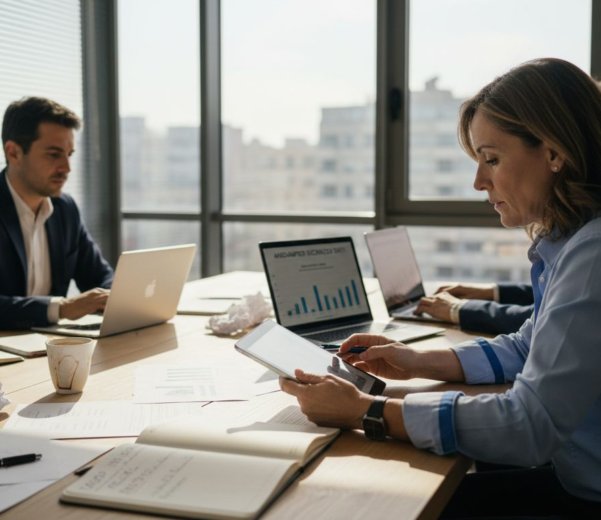 Il responsabile IT e il suo team si riuniscono in ufficio per analizzare e verificare le misure di sicurezza dei dati.