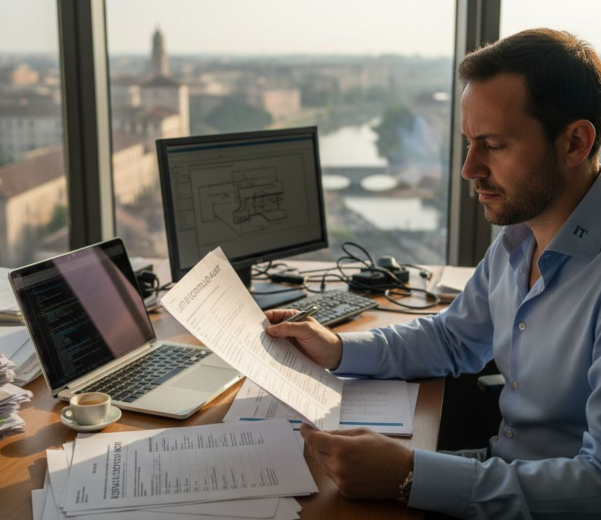 Responsabile IT che verifica la sicurezza informatica in ufficio