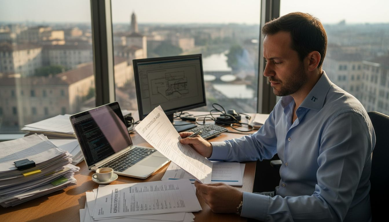 Responsabile IT che verifica la sicurezza informatica in ufficio