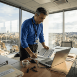 Responsabile IT che controlla una checklist ISO alla scrivania