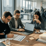 Il team della sicurezza si riunisce in ufficio per analizzare le valutazioni dei rischi.