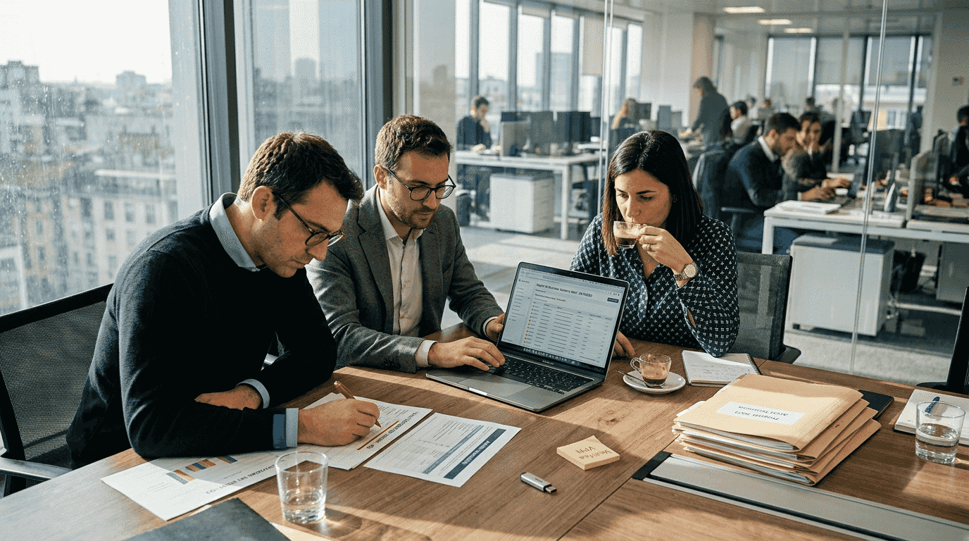 Il team della sicurezza si riunisce in ufficio per analizzare le valutazioni dei rischi.