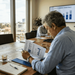 Un imprenditore esamina i report sulla sicurezza all’interno dell’ufficio.