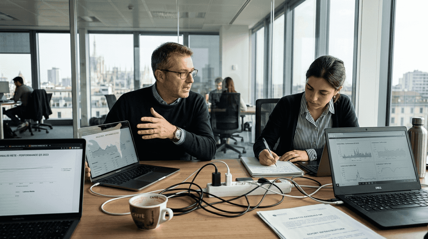 Un gruppo di colleghi sta valutando insieme le strategie per proteggere i dati aziendali nel cloud durante una riunione in ufficio.