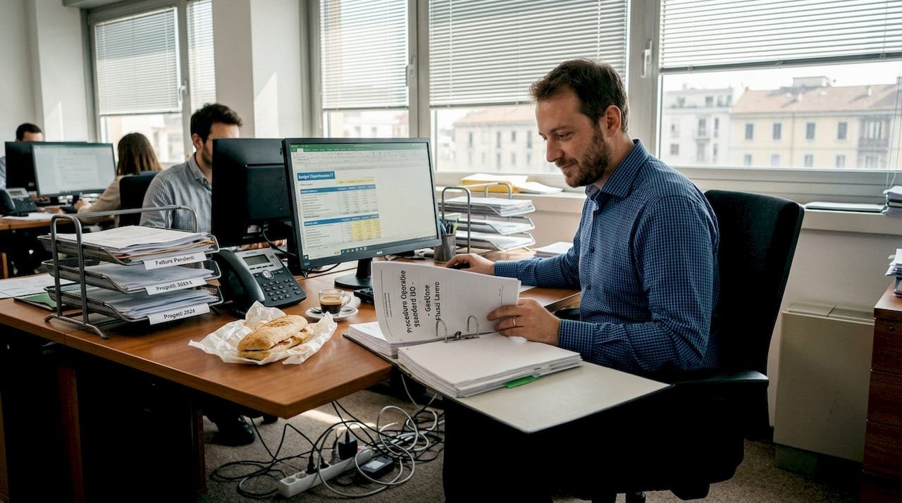 Il responsabile IT di un piccolo ufficio analizza e ottimizza il flusso dei dati per migliorare l’efficienza del lavoro quotidiano.