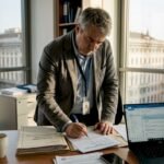 Il responsabile della conformità sta esaminando la documentazione ISO per verificarne la correttezza e l’aderenza agli standard.