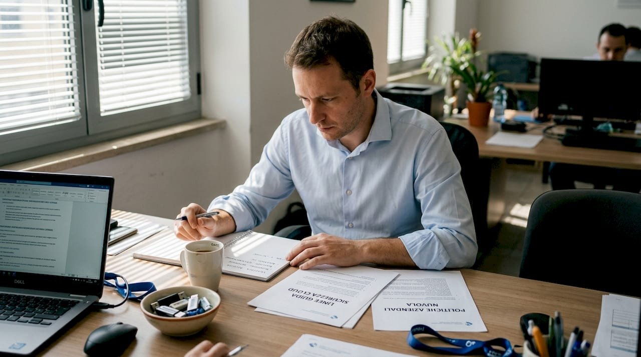 Responsabile IT che analizza le policy aziendali per la gestione del cloud