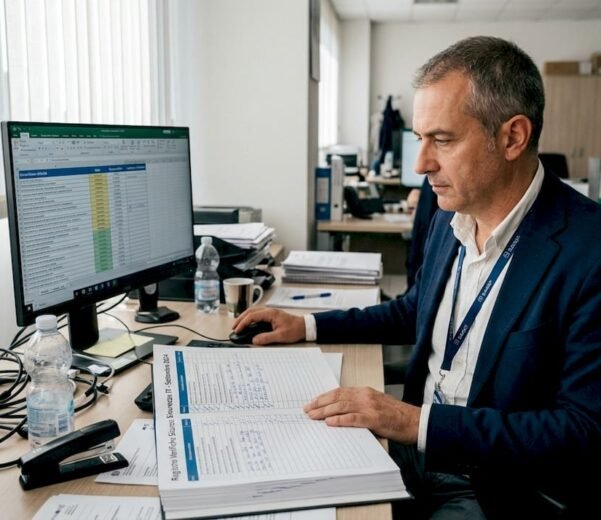 Il responsabile IT sta esaminando i documenti relativi alla checklist di audit per assicurarsi che tutti i requisiti siano rispettati.