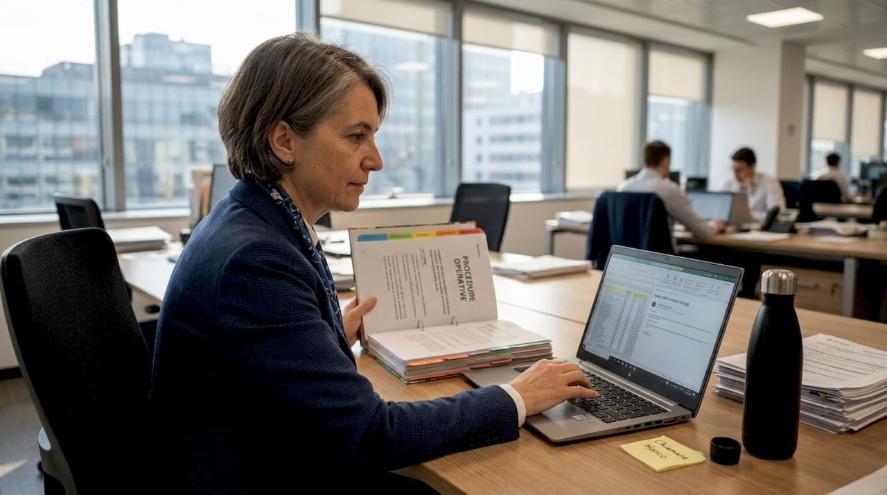 Un responsabile si occupa della redazione della documentazione per garantire la conformità agli standard ISO all’interno dell’ufficio.