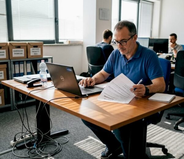 Il responsabile IT controlla la lista di controllo della sicurezza nel suo ufficio.