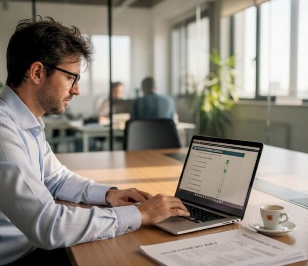 Un responsabile esamina con attenzione la checklist dedicata alla protezione dei dati, seduto alla sua scrivania.