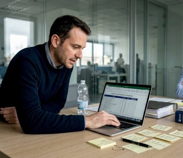 Consulente informatico alle prese con la revisione della checklist per la sicurezza.