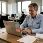 Un responsabile sta esaminando la checklist ISO 27001 alla sua scrivania in ufficio.