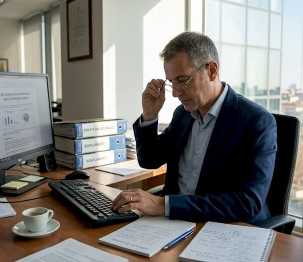 Il responsabile dell’ufficio esamina il rapporto sulla gestione della sicurezza.