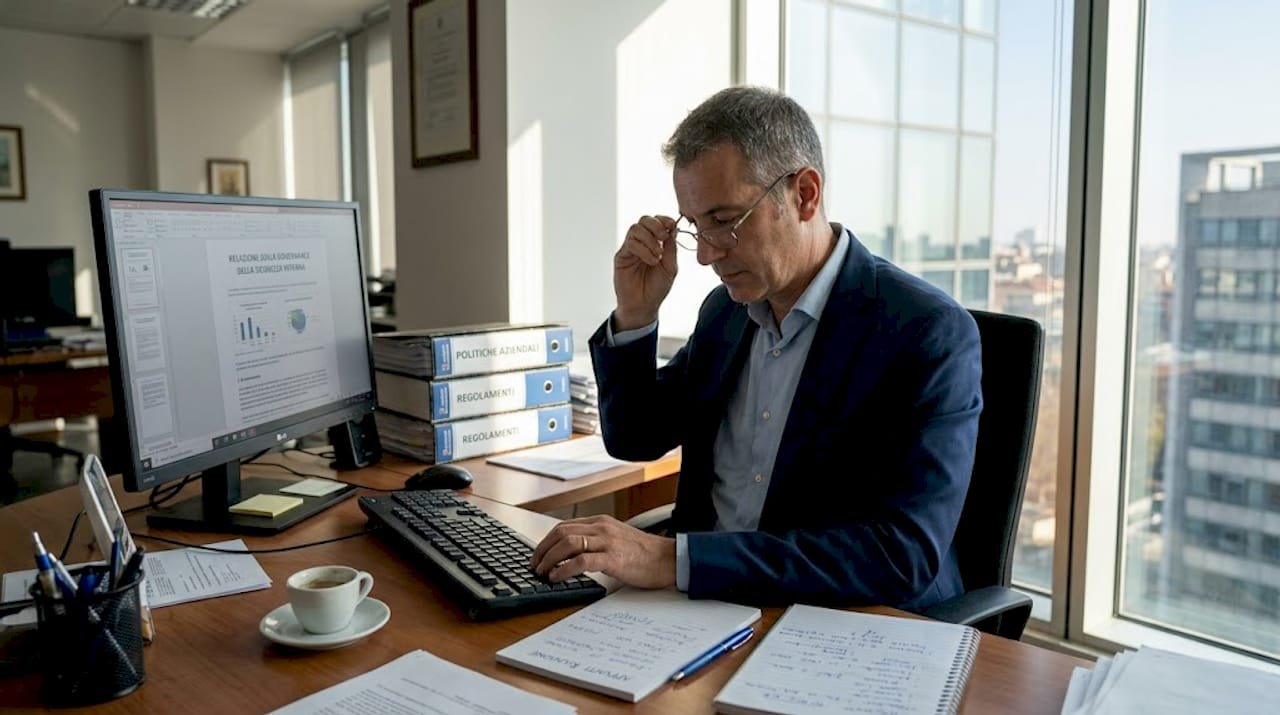 Il responsabile dell’ufficio esamina il rapporto sulla gestione della sicurezza.