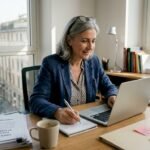 Titolare di una piccola impresa che controlla la documentazione necessaria per ottenere una certificazione