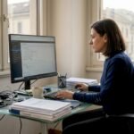 Il responsabile IT controlla le misure di sicurezza dei dati sul computer dell’ufficio.