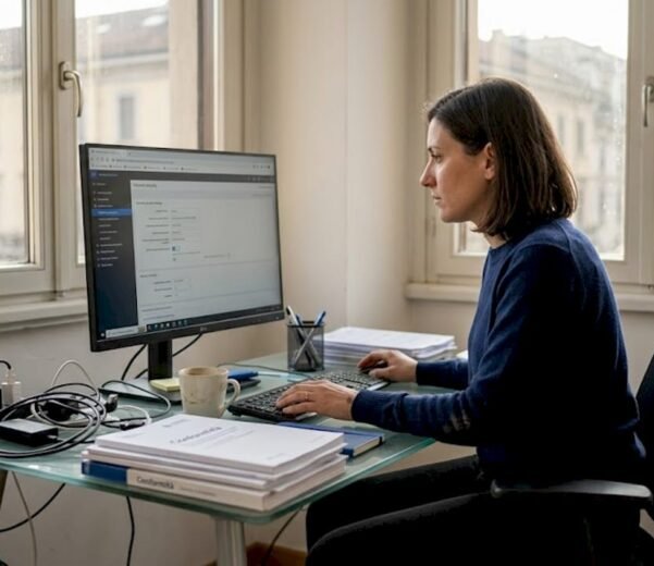 Il responsabile IT controlla le misure di sicurezza dei dati sul computer dell’ufficio.