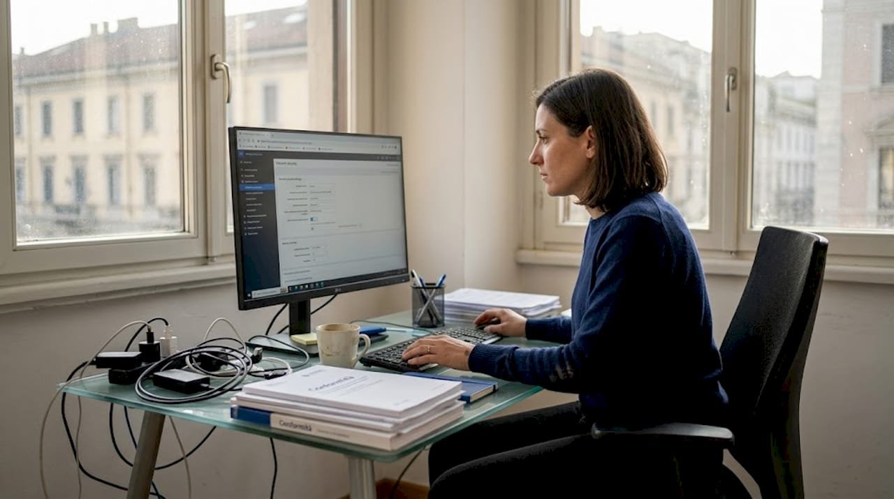 Il responsabile IT controlla le misure di sicurezza dei dati sul computer dell’ufficio.