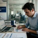 Responsabile IT che verifica l'elenco dei rischi alla scrivania