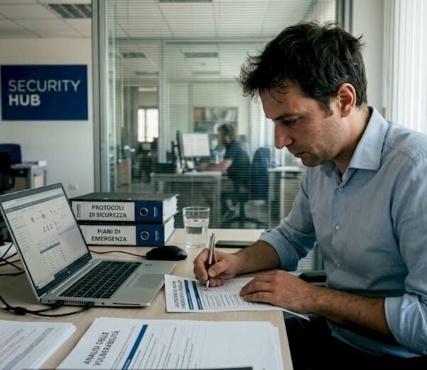 Responsabile IT che verifica l'elenco dei rischi alla scrivania